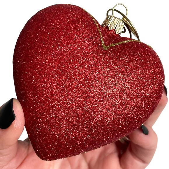 Vintage Landmark Creations Glass Ornament Heart Red Glitter Love Hand Blown - Picture 14 of 16